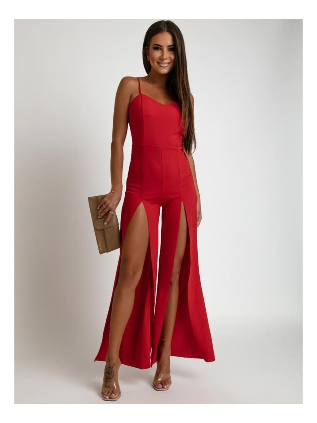 Summer jumpsuit with slits, red AZR6987